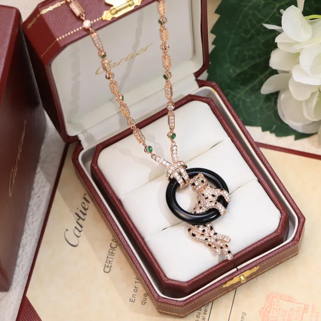 Cartier Panthère 豹子图案 Pavé 钻石 欧娜石 项链 7