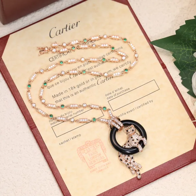Cartier Panthère 豹子图案 Pavé 钻石 欧娜石 项链 8