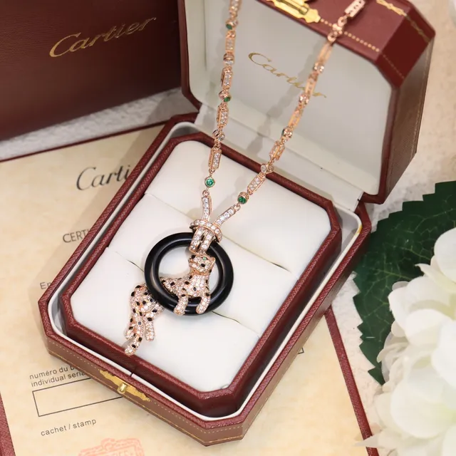 Cartier Panthère 豹子图案 Pavé 钻石 欧娜石 项链 9