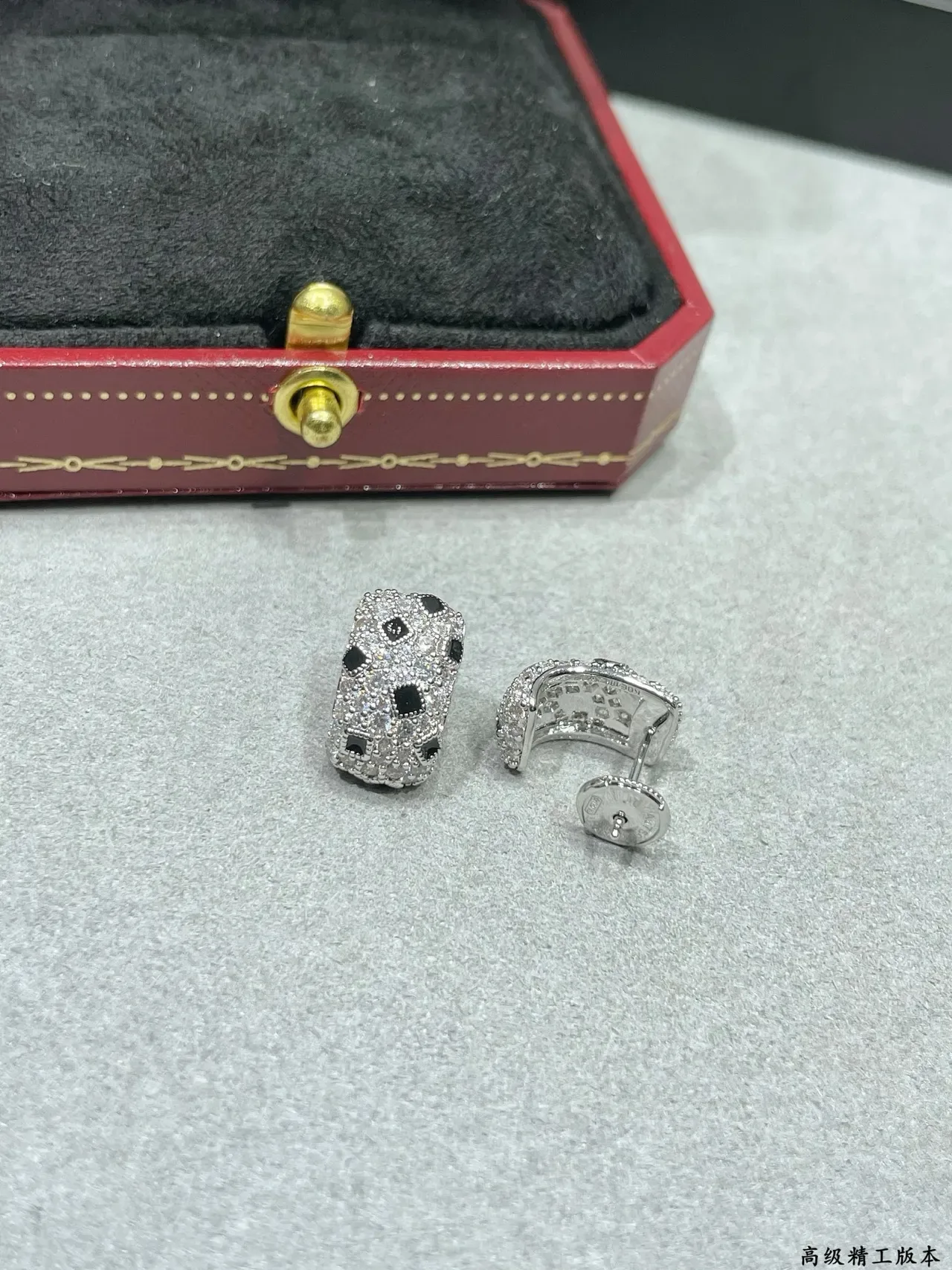 Cartier Silver Black Pavé-Set Geometric Inlays Earrings 4