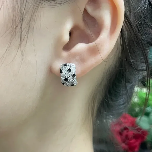 Cartier Silver Black Pavé-Set Geometric Inlays Earrings 9