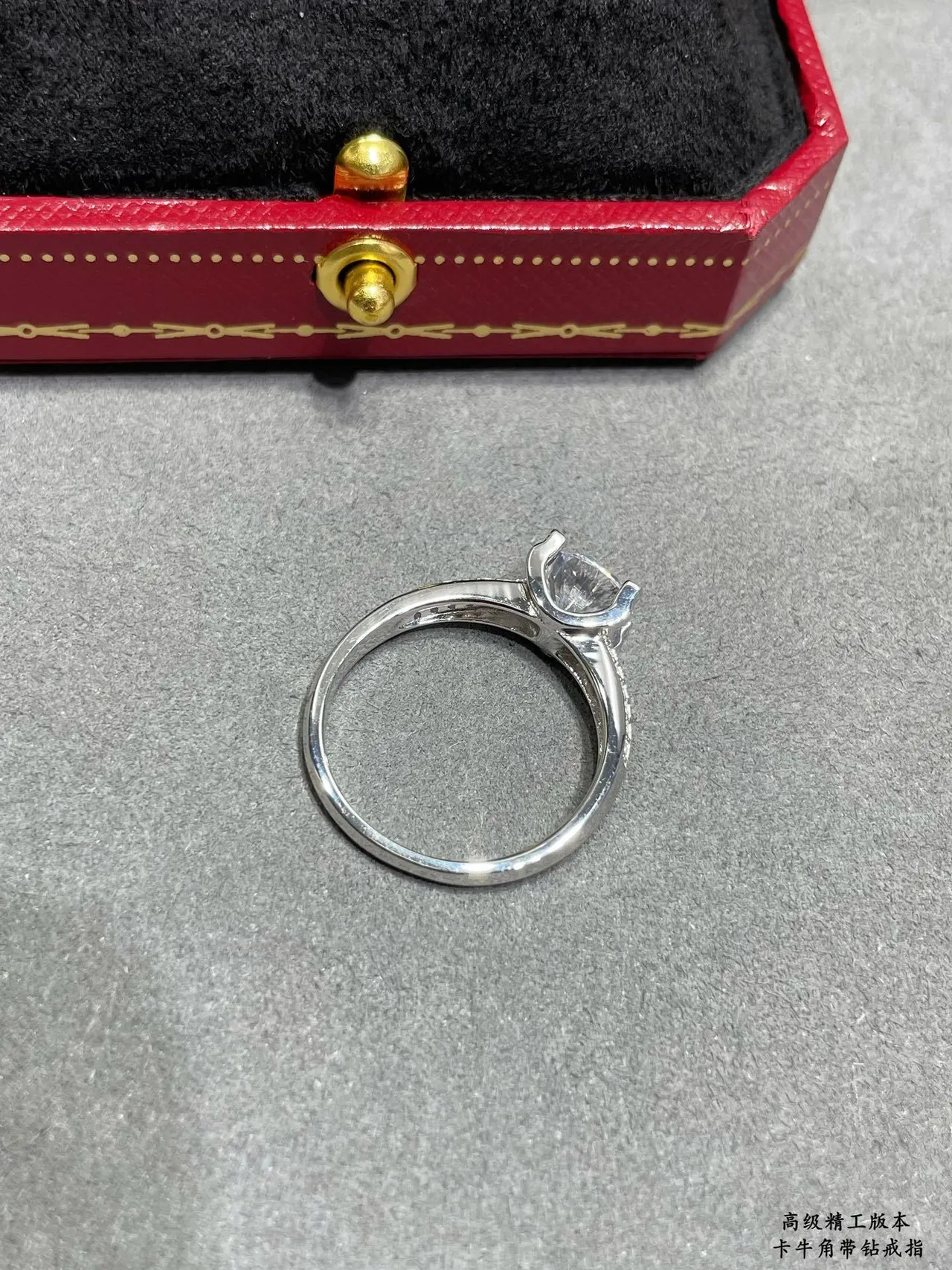 Cartier Silver White Four-Prong Solitaire Pavé-Set Shoulders Ring 5