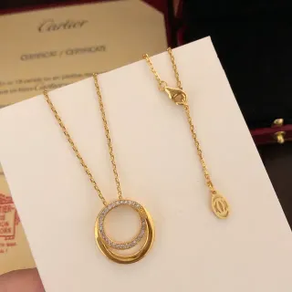 Cartier Trinity গোল্ড সিলভার ডাবল ইন্টারলকিং সার্কেলস পাভে ডায়মন্ড হেলো নেকলেস