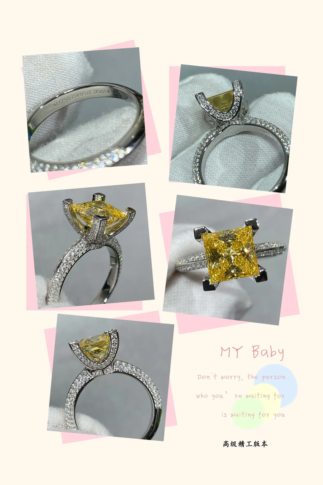 Cartier Anillo de banda con piedra central de corte princesa diamantes Pavé en plata y oro amarillo 4