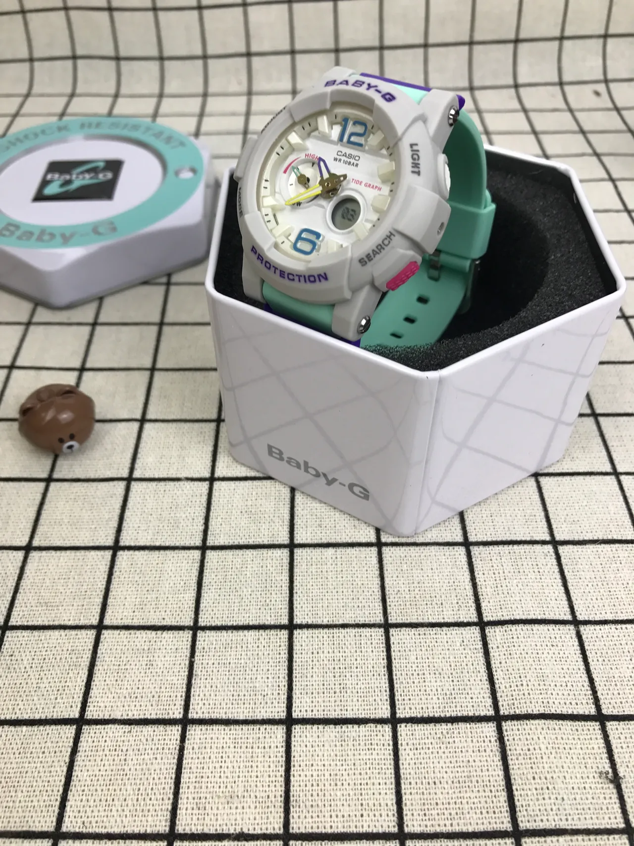 Casio Baby-G ग्रे हरा कठोर एनालॉग-डिजिटल ज्वार ग्राफ कार्यक्षमता घड़ी 4