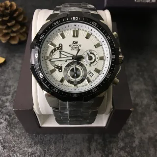 Casio Edifice Chronographe Cadran Blanc Bélière Noir Montre à Quartz