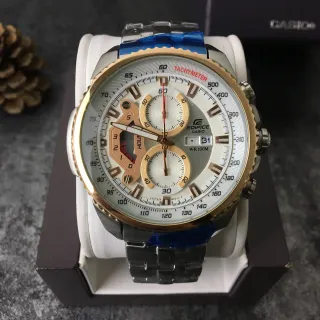 Casio Edifice Silver Gold Chronograph Tachymeter Bezel Watch
