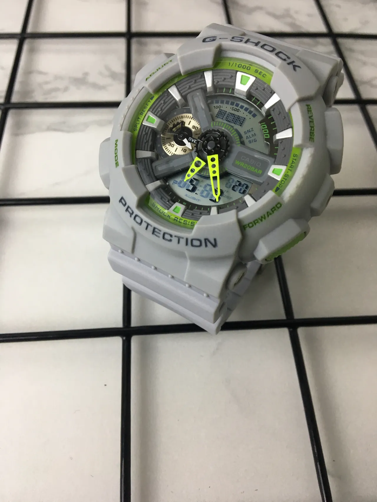 Casio G-Shock GA-100 Light Gray and Lime Green Sports Watch 2