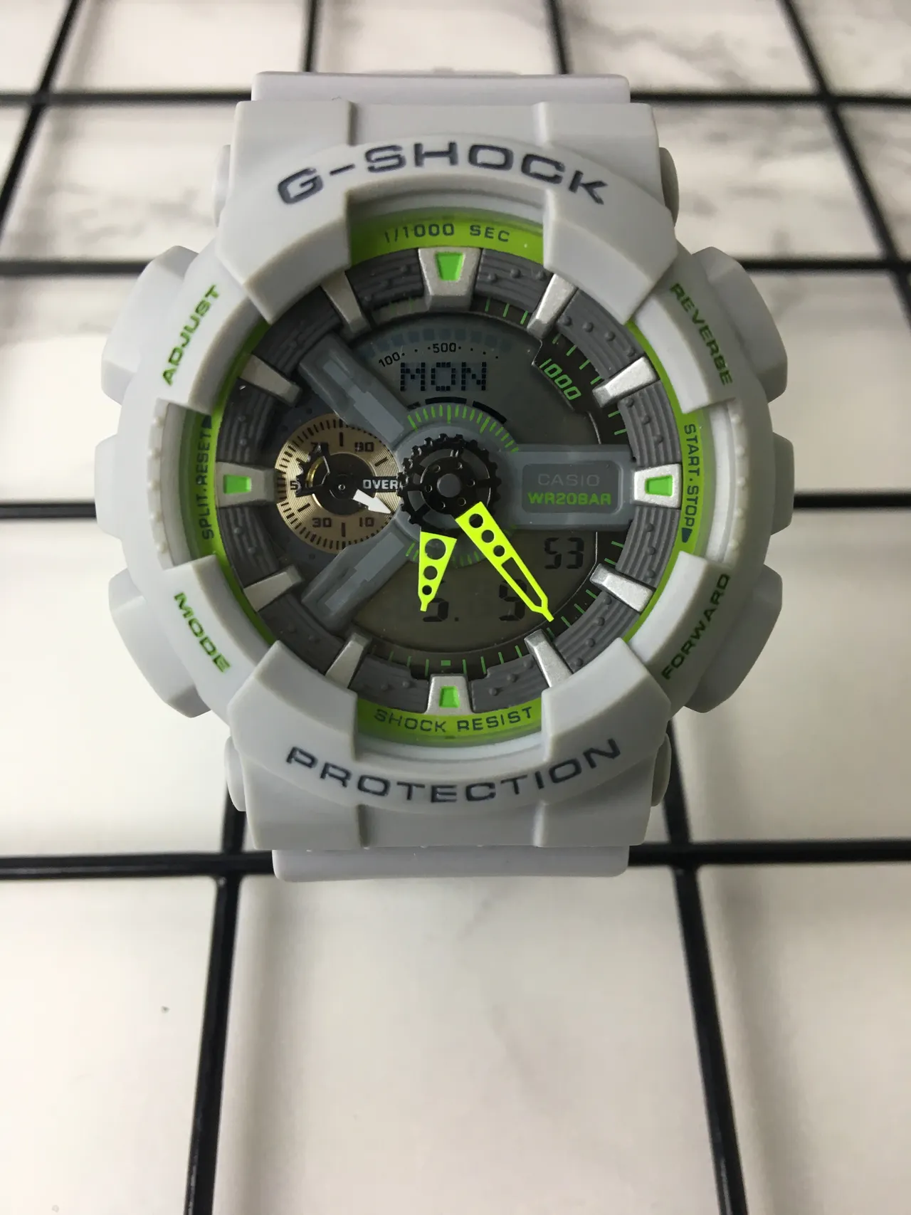 Casio G-Shock GA-100 Light Gray and Lime Green Sports Watch 3