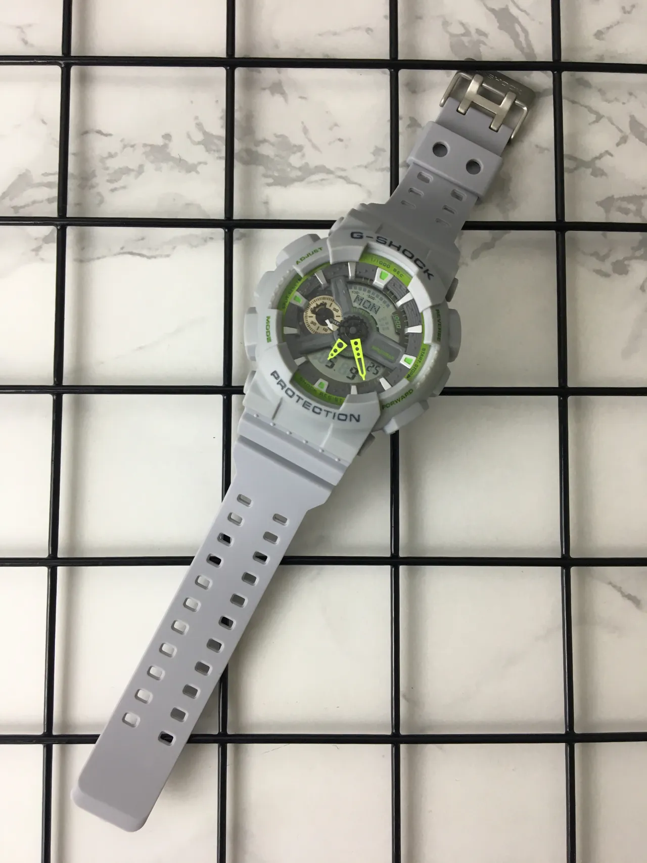 Casio G-Shock GA-100 Light Gray and Lime Green Sports Watch 6