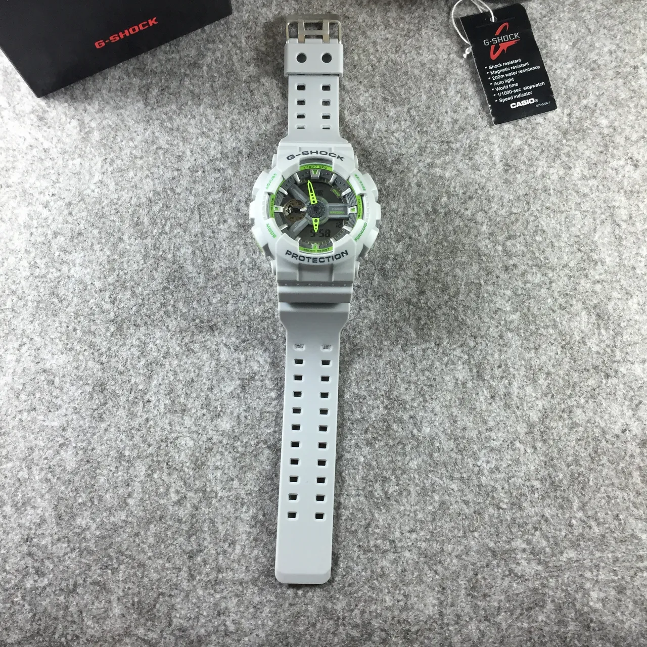 Casio G-Shock GA-100 Light Gray and Lime Green Sports Watch 12