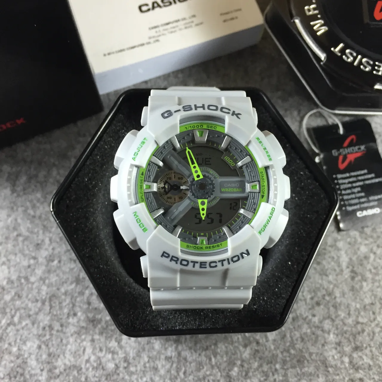 Casio G-Shock GA-100 Light Gray and Lime Green Sports Watch 13