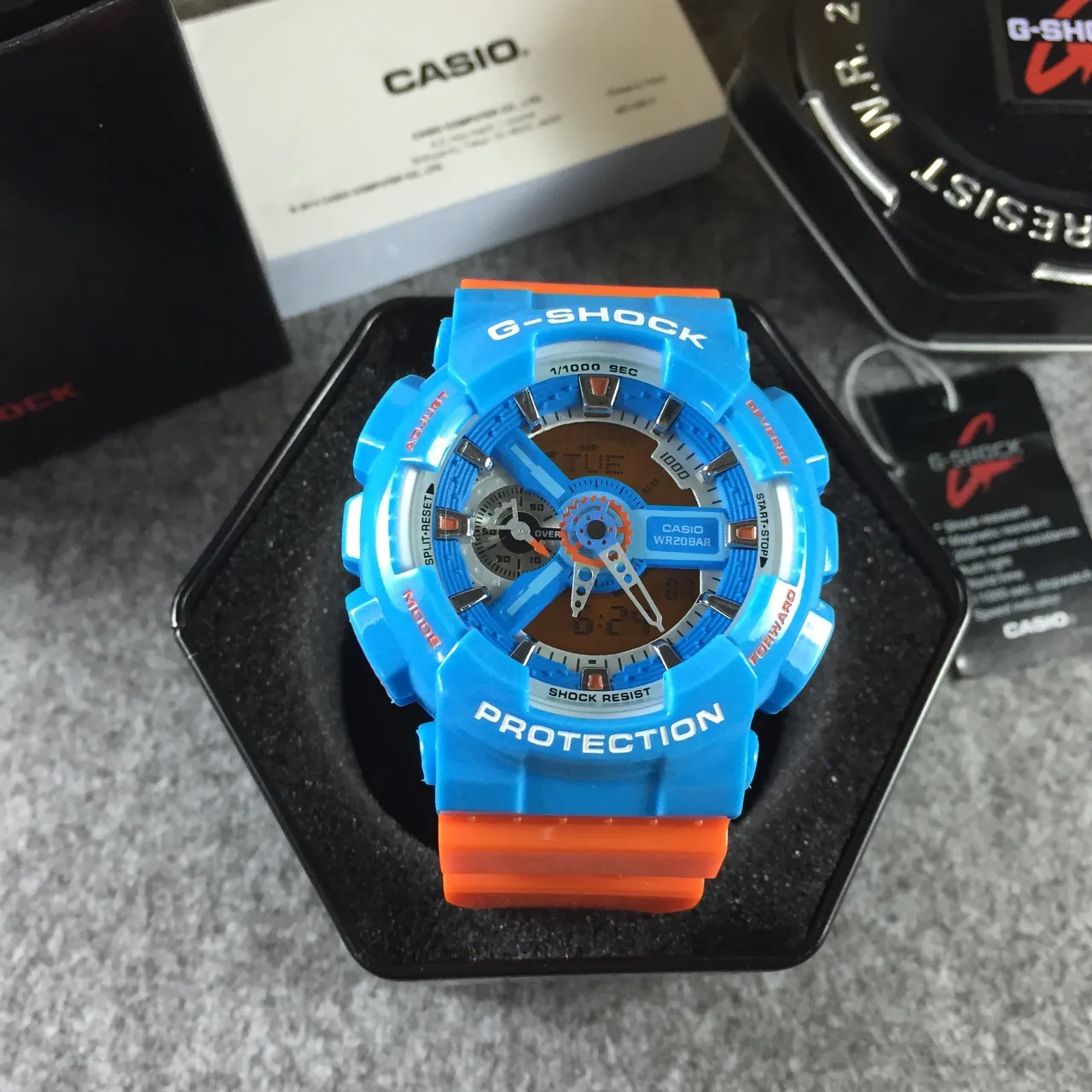 Casio G-Shock GA-110 ساعة رياضية زرقاء وبرتقالية 13