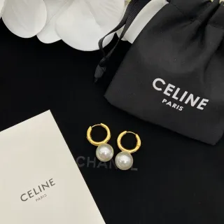 Celine Gold-Tone Pearl Hoop Earrings