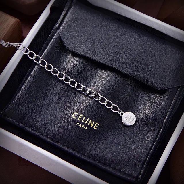 Celine 银金 双排 水晶 Pavé 链条 棒吊坠 项链 4