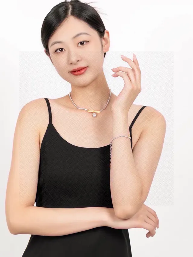 Celine 银金 双排 水晶 Pavé 链条 棒吊坠 项链 7