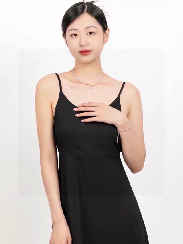 Celine 银金 双排 水晶 Pavé 链条 棒吊坠 项链 8