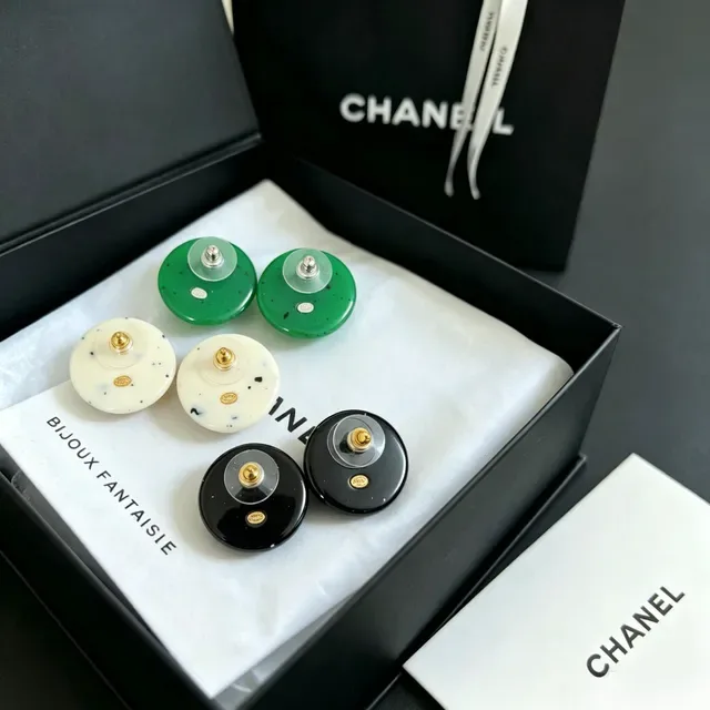 Chanel Ball White Black Spherical Speckled Resin Earrings 3