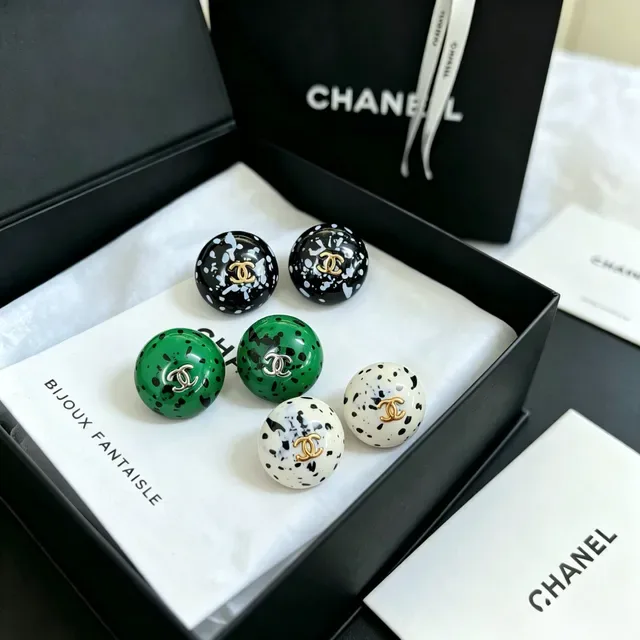Chanel Ball White Black Spherical Speckled Resin Earrings 4