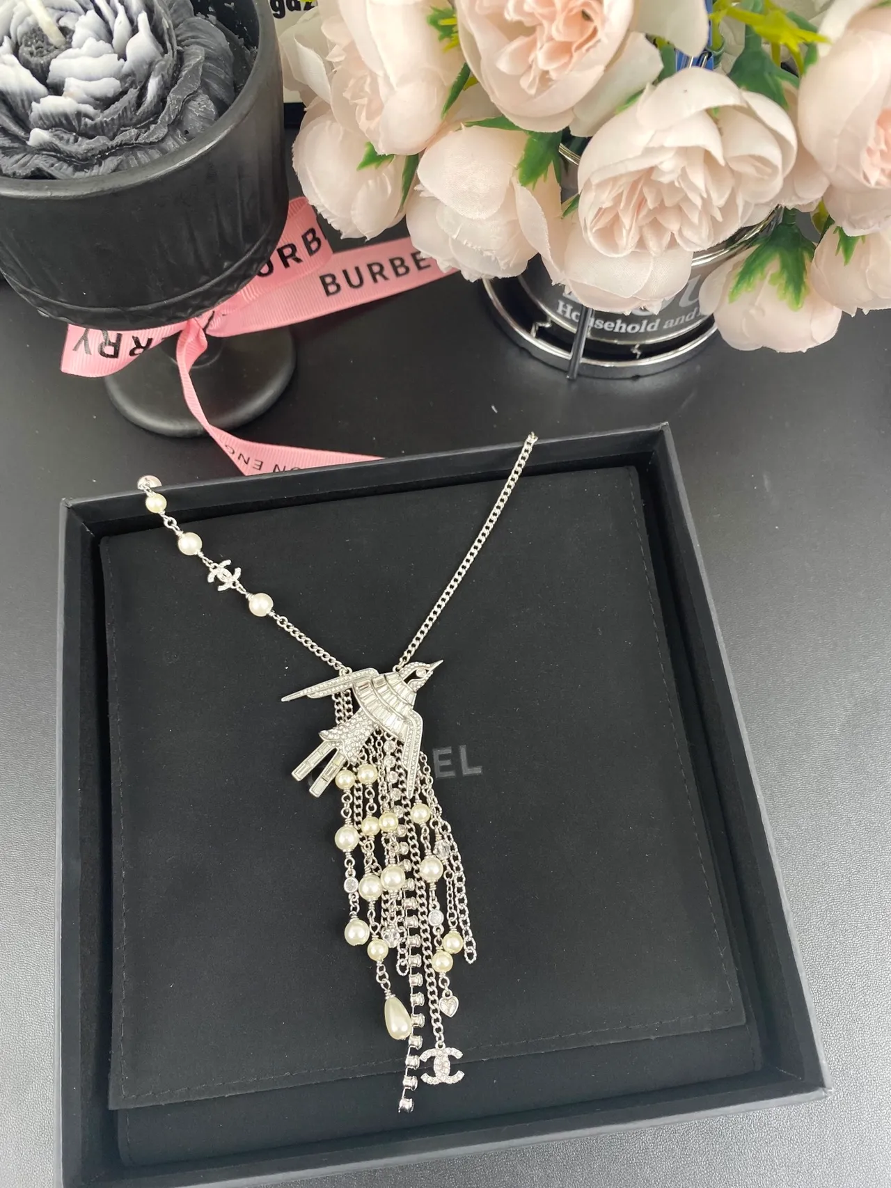 Chanel Bird Pendant Pearl and Crystal Fringe Necklace 8