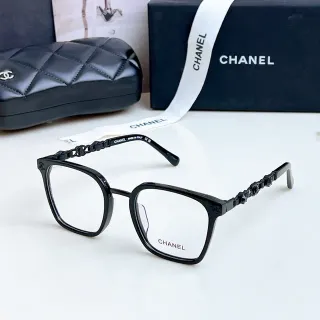 Chanel Black White Rectangular Acetate Frame Chain-Link Temple Detailing Optical Glasses