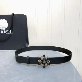 Chanel Camellia Belt حزام أسود فضي جلد ناعم