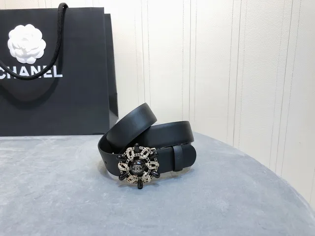 Chanel Camellia Belt Black Silver Smooth Leather Belt 3