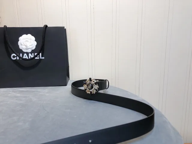 Chanel Camellia Belt Black Silver Smooth Leather Belt 6