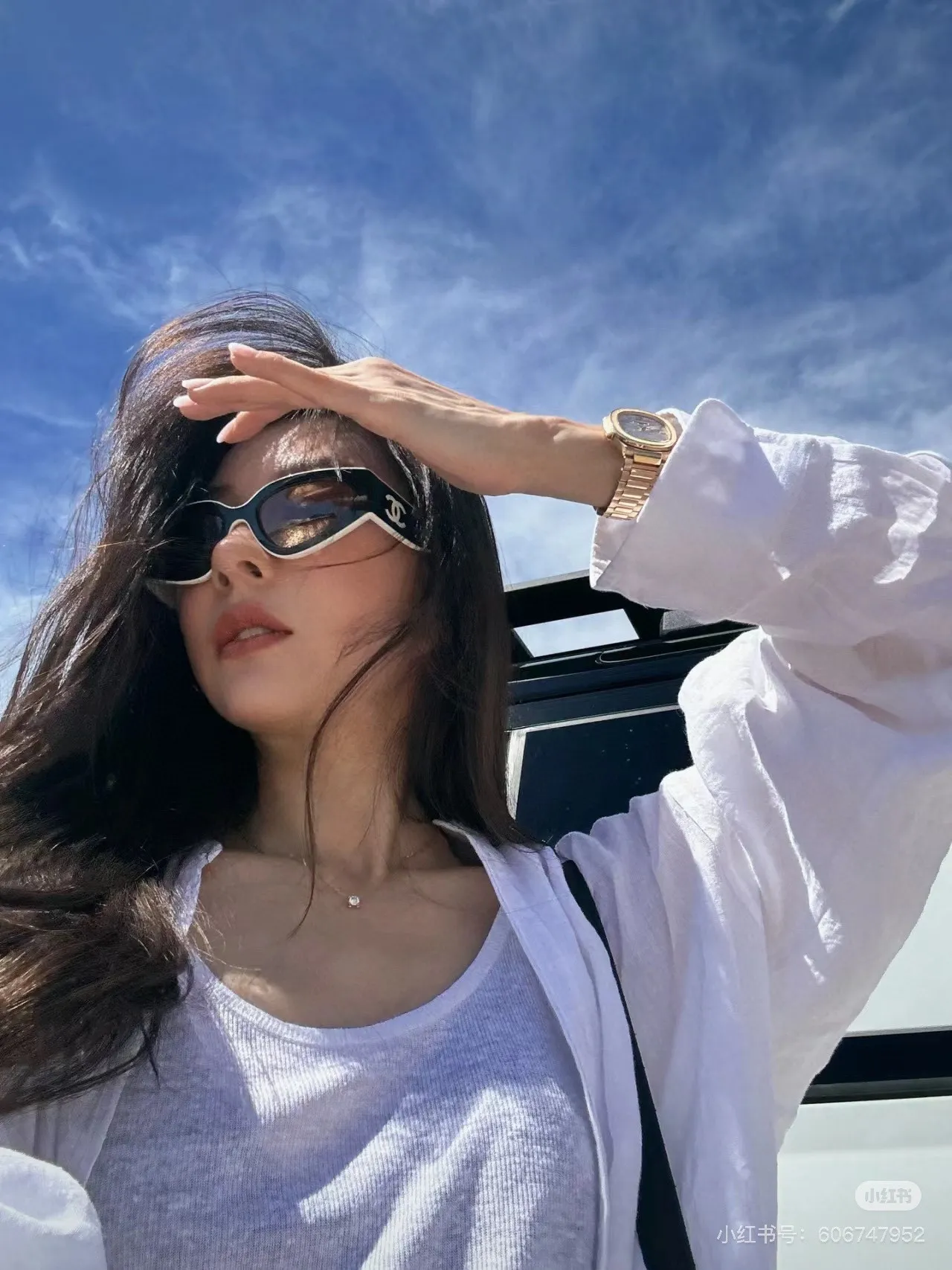 Chanel 猫眼黑米色轮廓细亚克力镜框太阳镜 2