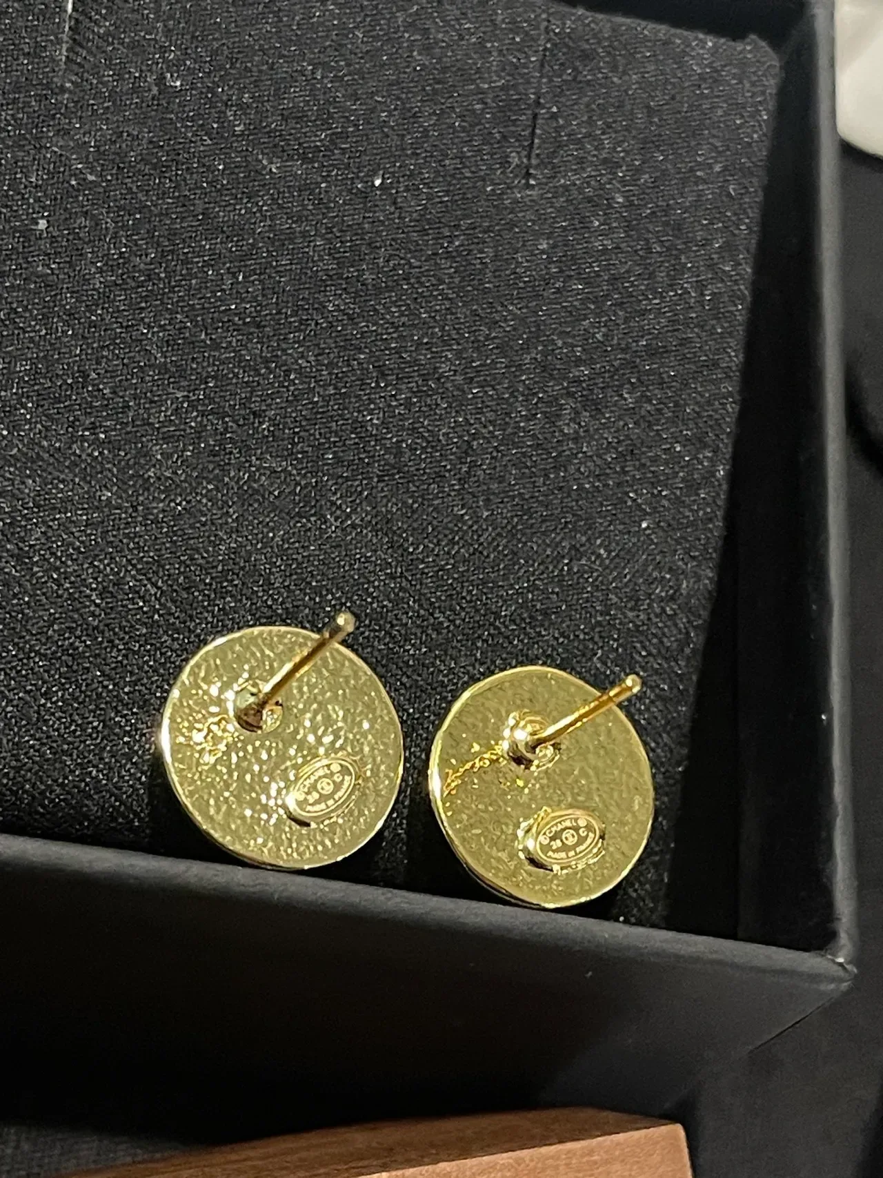 Chanel CC Stud Purple Gold Round Enamel Finish Earrings 5