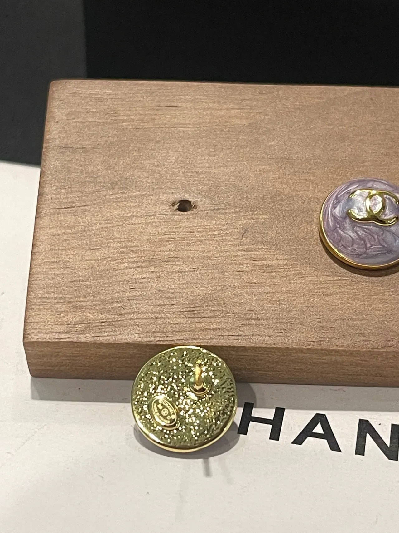 Chanel CC Stud Purple Gold Round Enamel Finish Earrings 6
