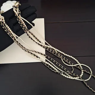 Chanel ক্লাসিক পার্ল চেইন হার সোনা কালো সাদা হার