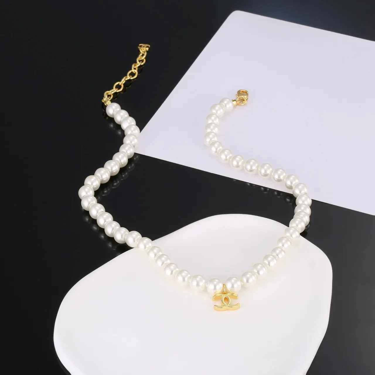 Chanel Classic Pearl Necklace White Gold Strand CC Pendant Necklace 3