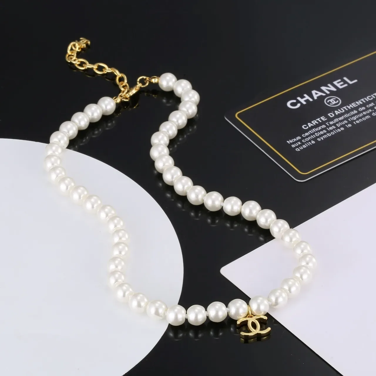 Chanel Classic Pearl Necklace White Gold Strand CC Pendant Necklace 4