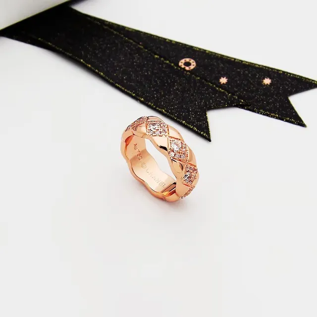 Chanel Coco Crush Quilted Diamond Pavé Rose Gold Ring 5