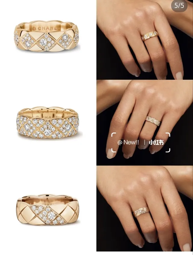Chanel Coco Crush Quilted Diamond Pavé Rose Gold Ring 8