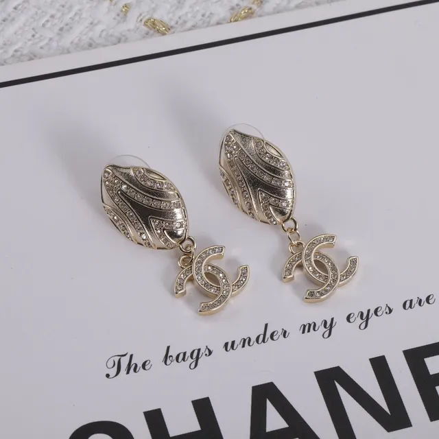 Chanel Crystal Leaf Drop Earrings 3