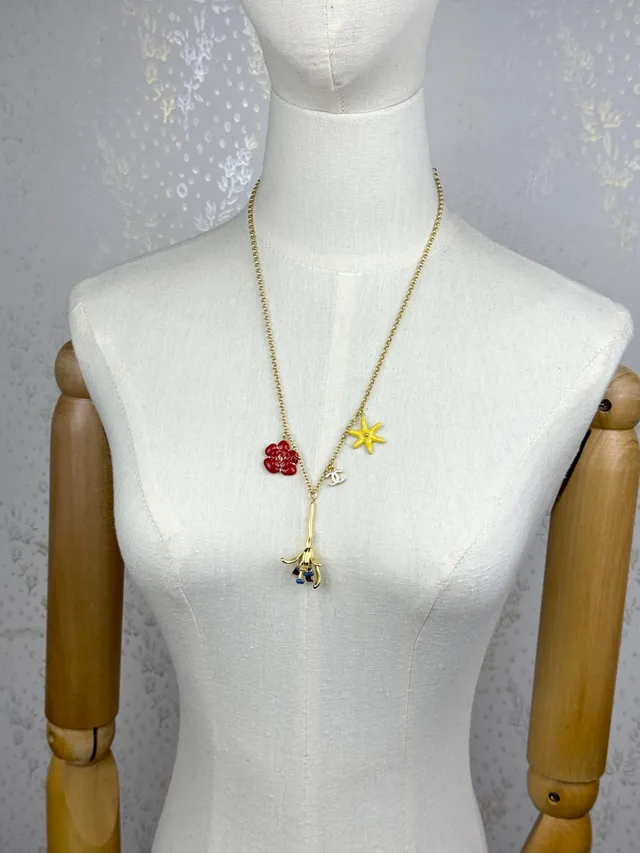 Chanel Charm Floral Or-Ton Émail Collier 3