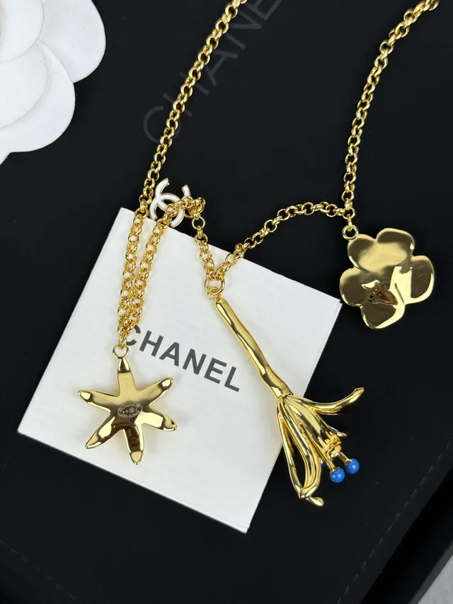 Chanel Charm Floral Or-Ton Émail Collier 6