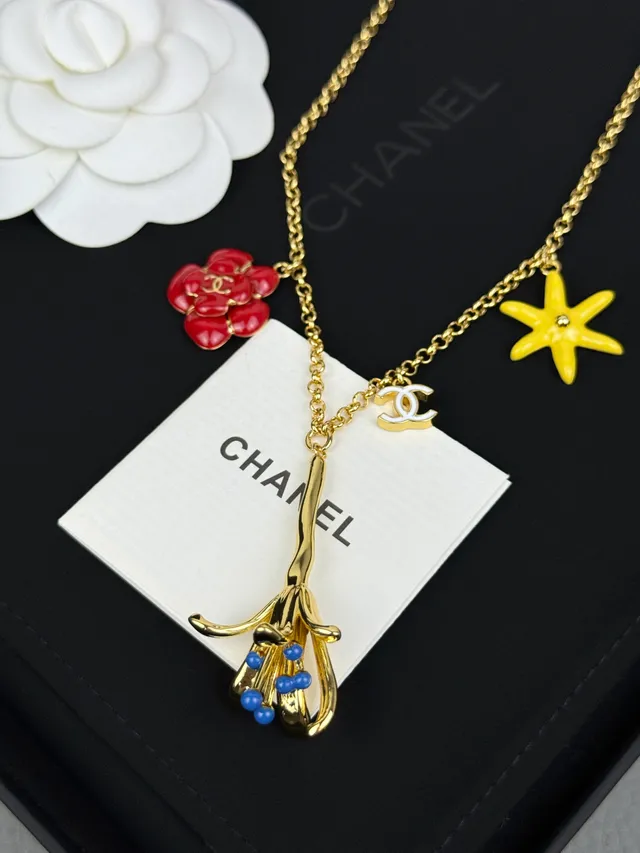 Chanel Charm Floral Or-Ton Émail Collier 7