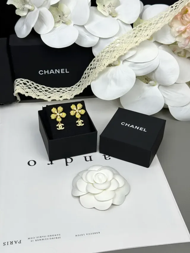 Chanel Floral Crystal Drop Earrings 8