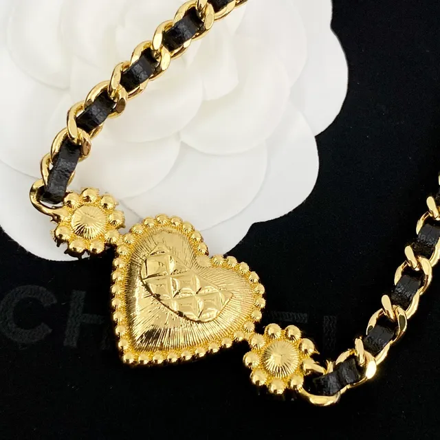 Chanel Gold Black Quilted Heart Pendant Pearl And Crystal Accents Necklace 5