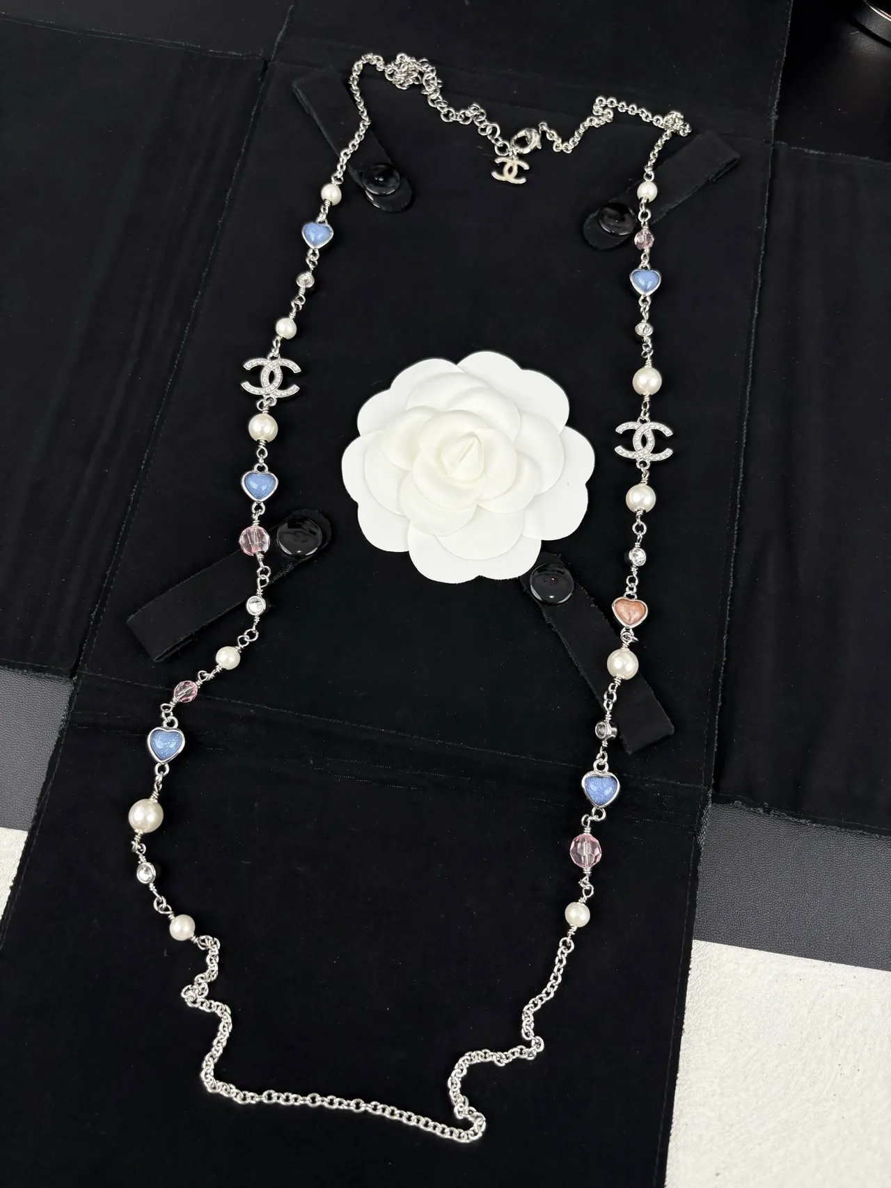 Chanel Layered Pearl and Heart Bead Necklace 7