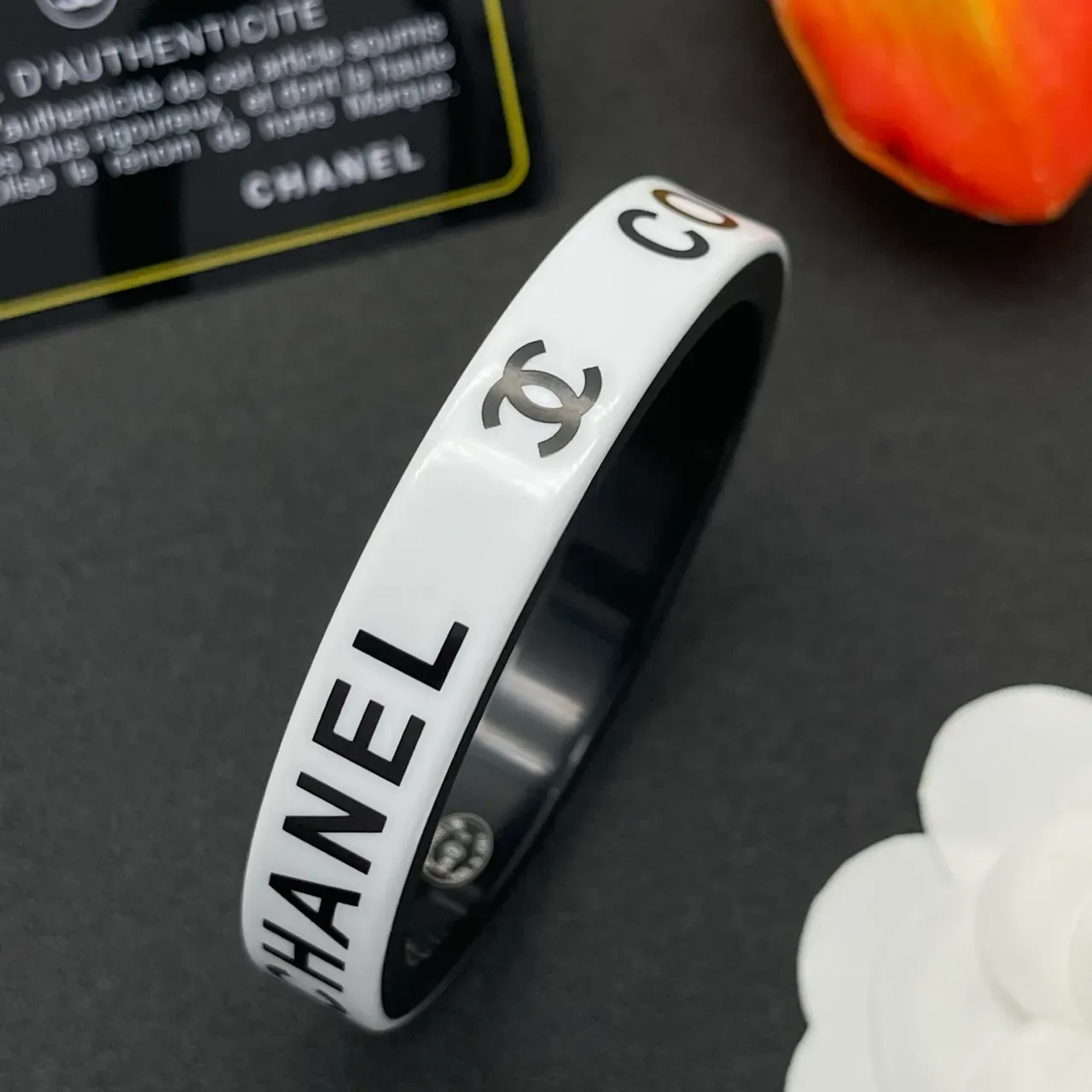 Chanel Logo Bangle White and Black Bracelet 7