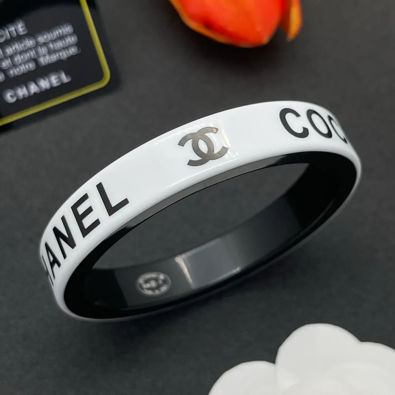 Chanel Logo Bangle White and Black Bracelet 9