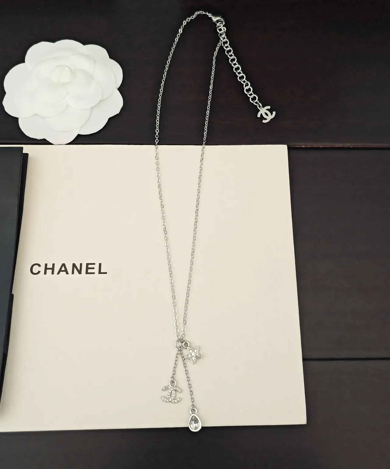 Chanel Multi-Charm Drop Silver Chain Necklace 2