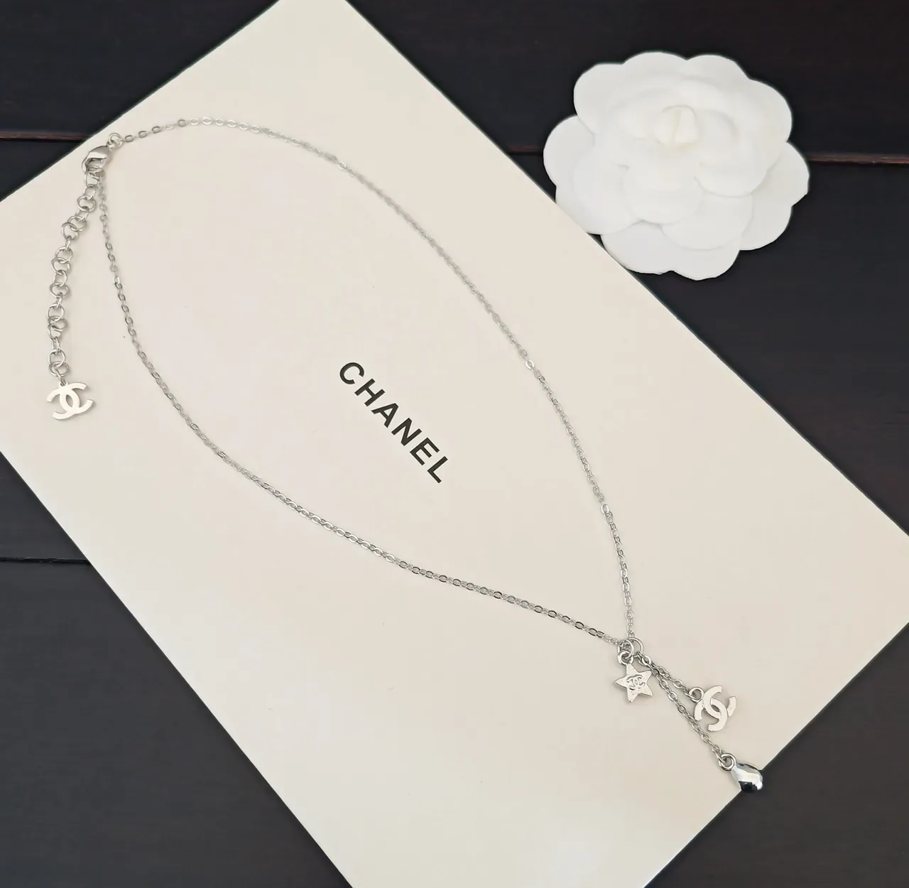 Chanel Multi-Charm Drop Silver Chain Necklace 3