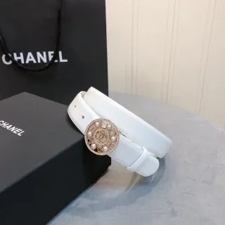 Chanel Pearl and Crystal CC Medallion White Leather Belt