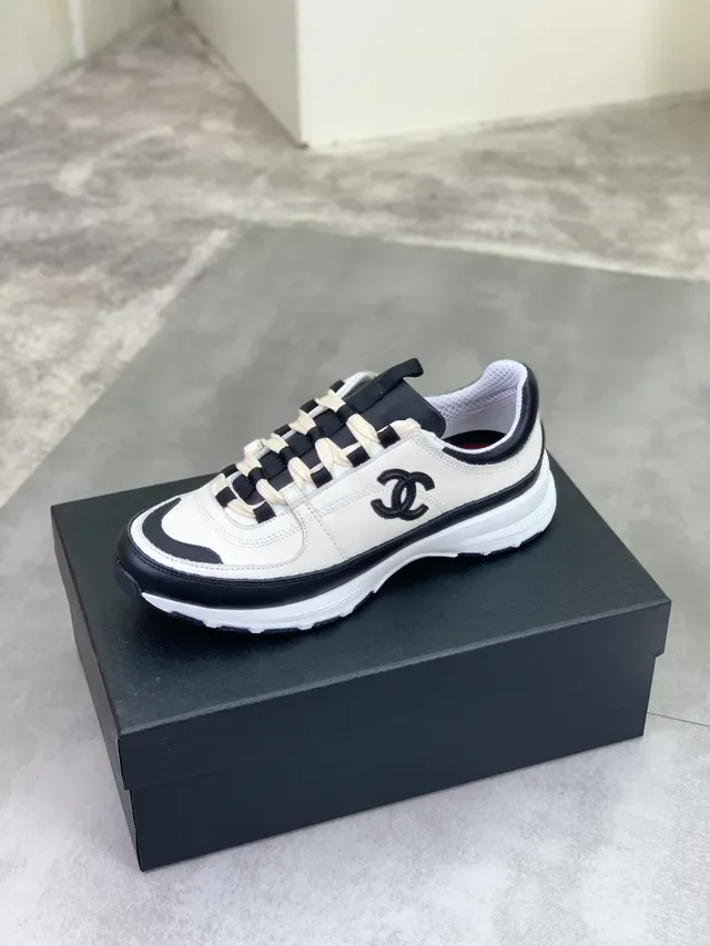 Chanel Runway Sneaker White Black Leather-and-Mesh Upper Dual-Tone Lacing System Chunky Sneakers 3