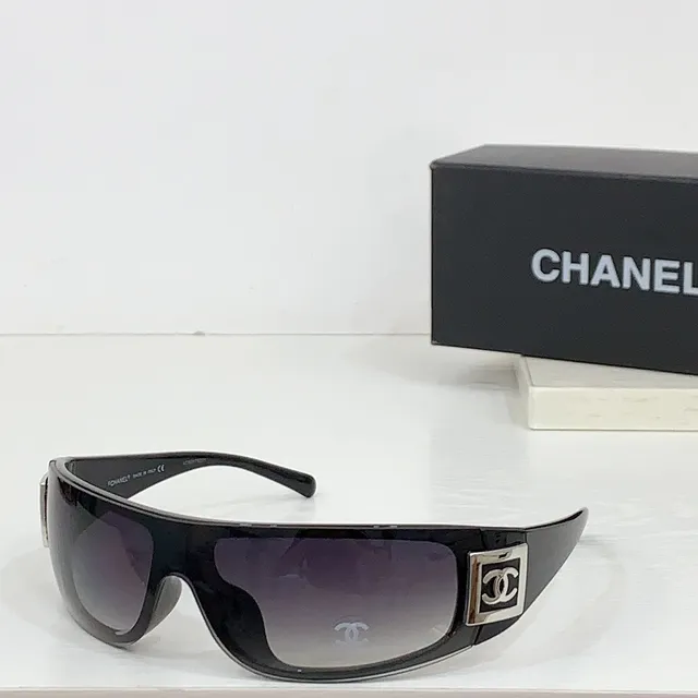 Chanel Shield-Style Black Silver Wraparound Sunglasses 7